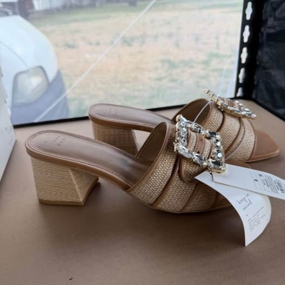 A New Day Kathleen Rhinestone Buckle Heeled Mules - Picture 4 of 10